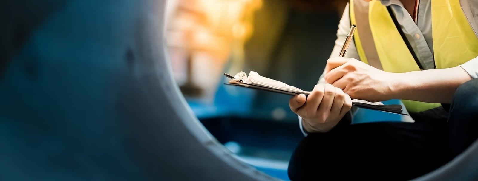 Site inspector taking notes on a clipboard